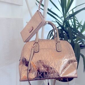 Michael Kors Rose Gold Bag and Matching Wristlet Wallet